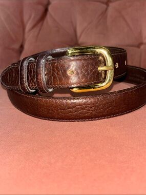 Vintage Christian Dior pebbled leather Brown Leather Belt Gold Buckle designer